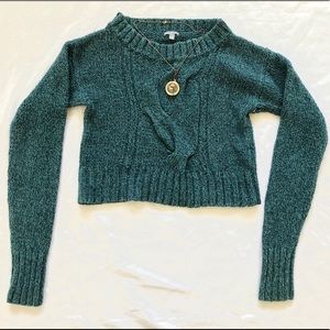 Teal long sleeve cropped sweater
